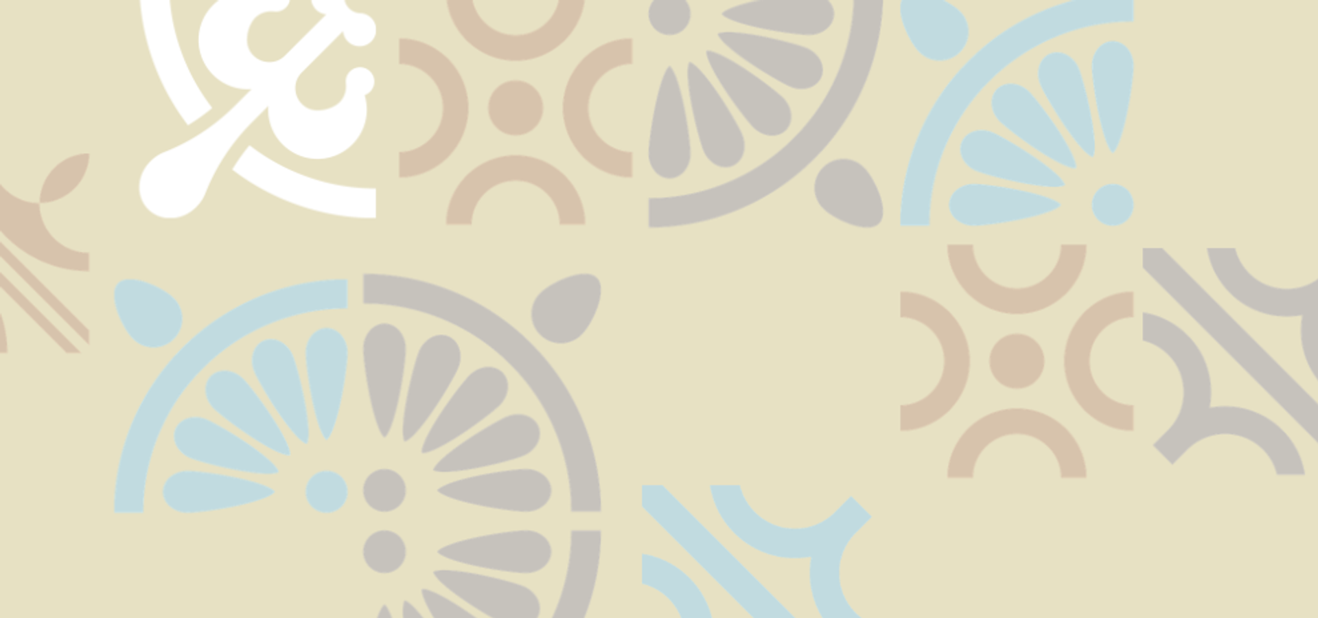 blue, grey, brown and white tiled symbols on a beige background