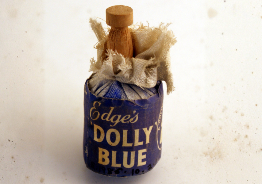 A packet of Dolly blue, from the 1960s, used in washing to make whites look whiter. 