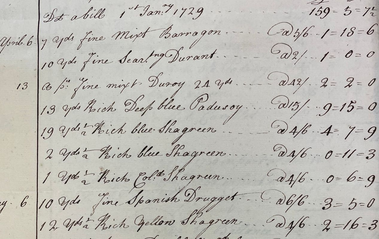 Silk Merchant’s Bill, 1729 from the West Yorkshire Archive Service Leeds 