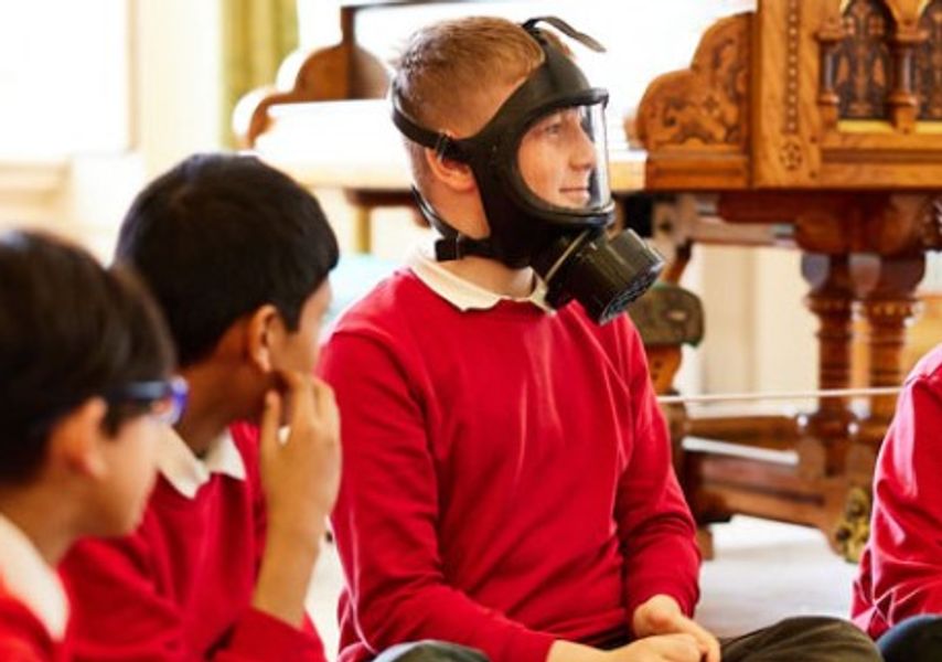 Children dress up in gasmasks 