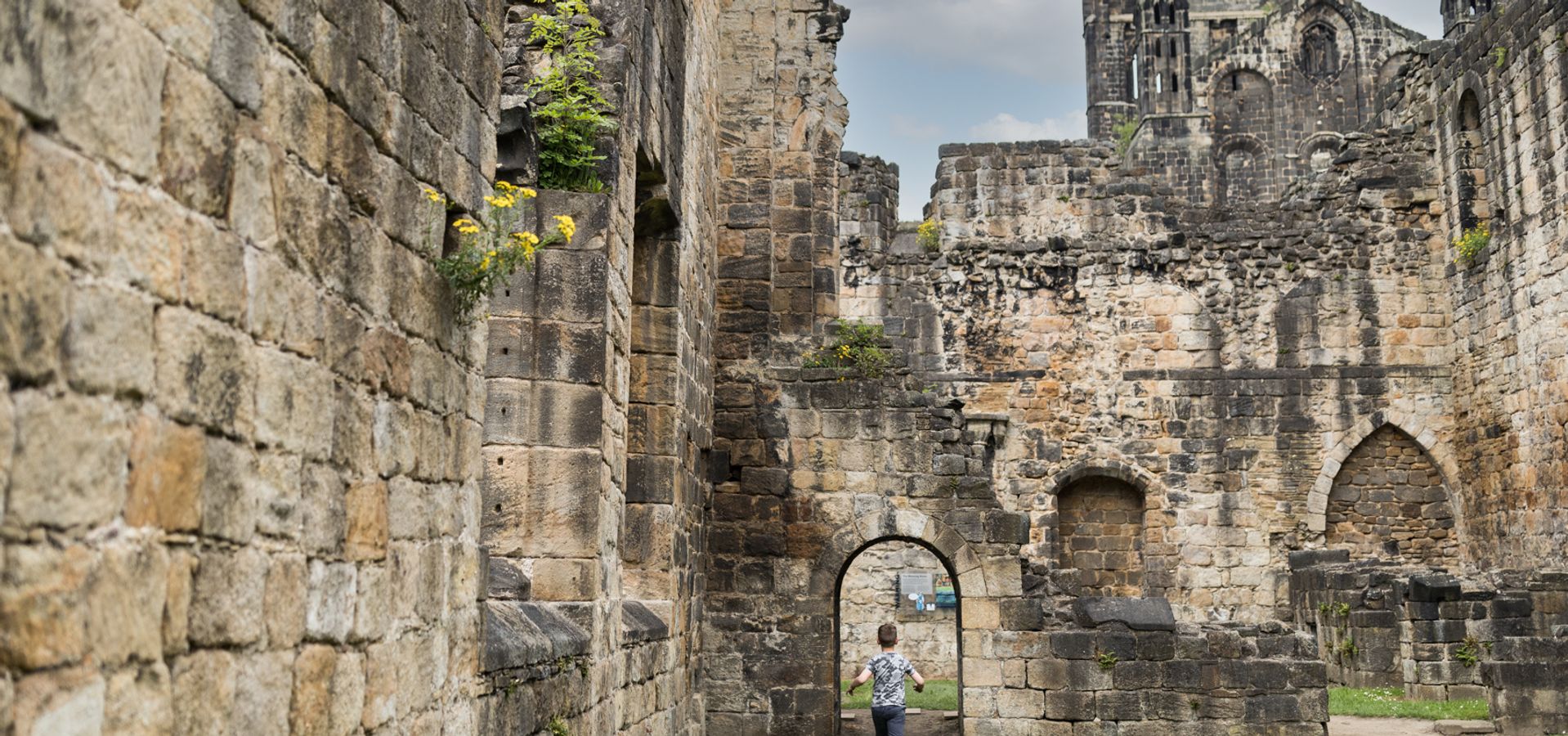 Exterior shot of Kirkstall Abbey ruins.