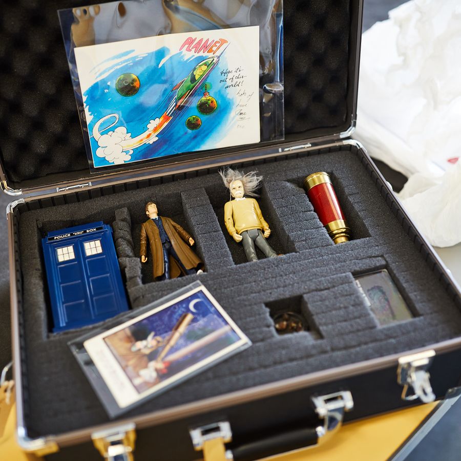 An open Primary School Membership box looking at Doctor Who, with a Tardis and Doctor Who characters