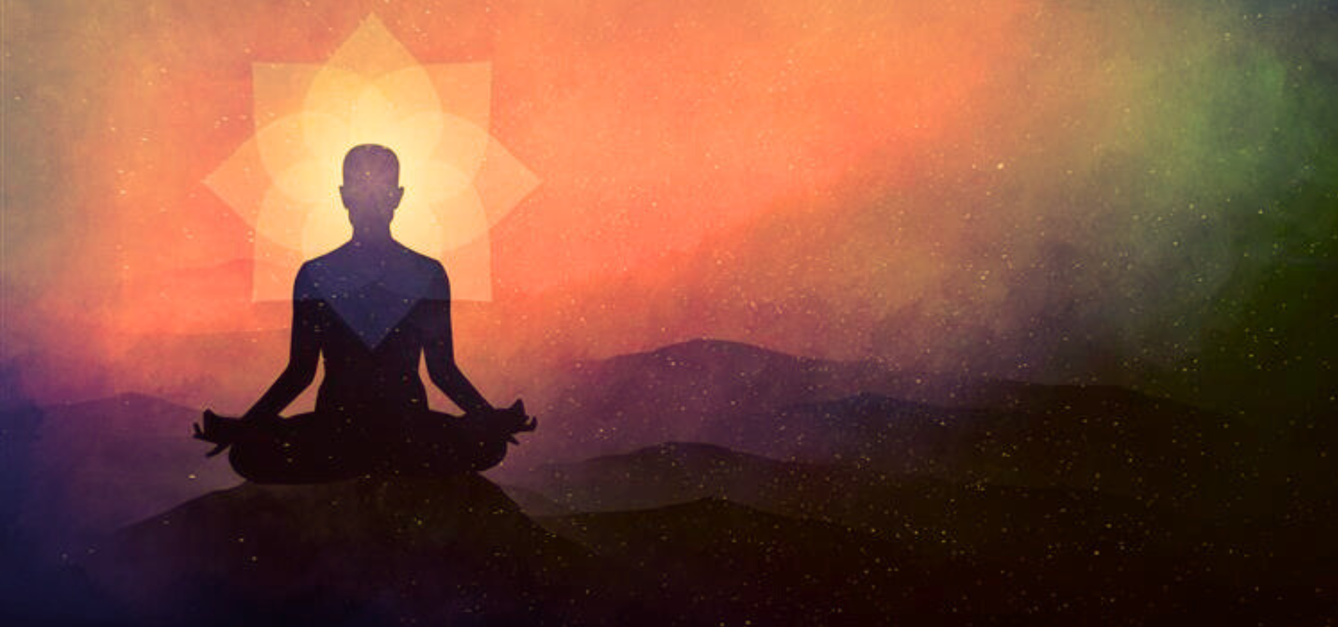 An silhouette of a person sat down with their hands on their knees