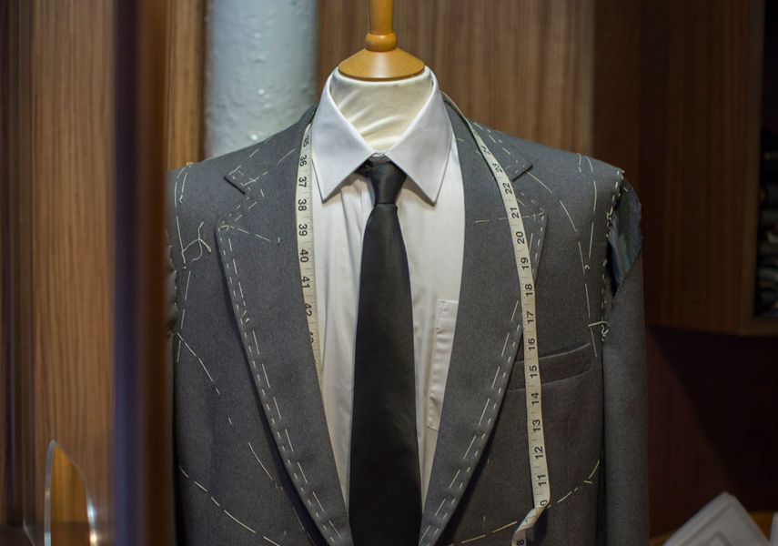 A half made suit, with tailoring lines on the fabric