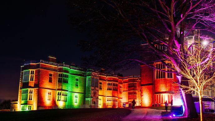 Temple Newsam House illuminated by Northern Lights