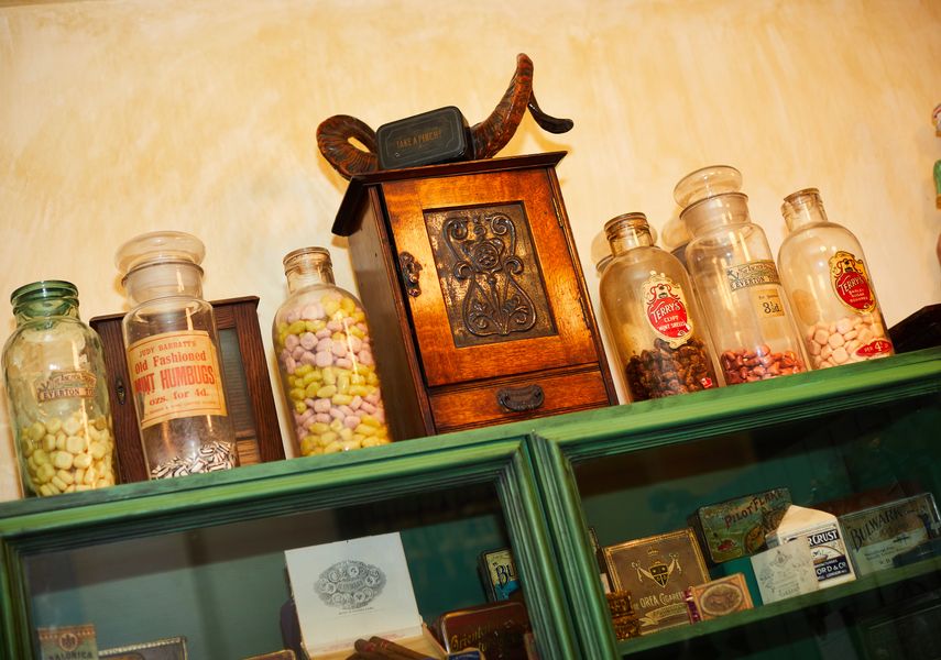 Jars of sweets on a shelf in Abbey House Museum