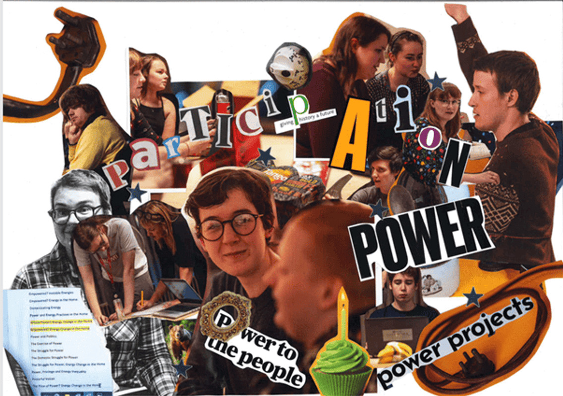 A collage of members of the preservative part and letters saying participation power
