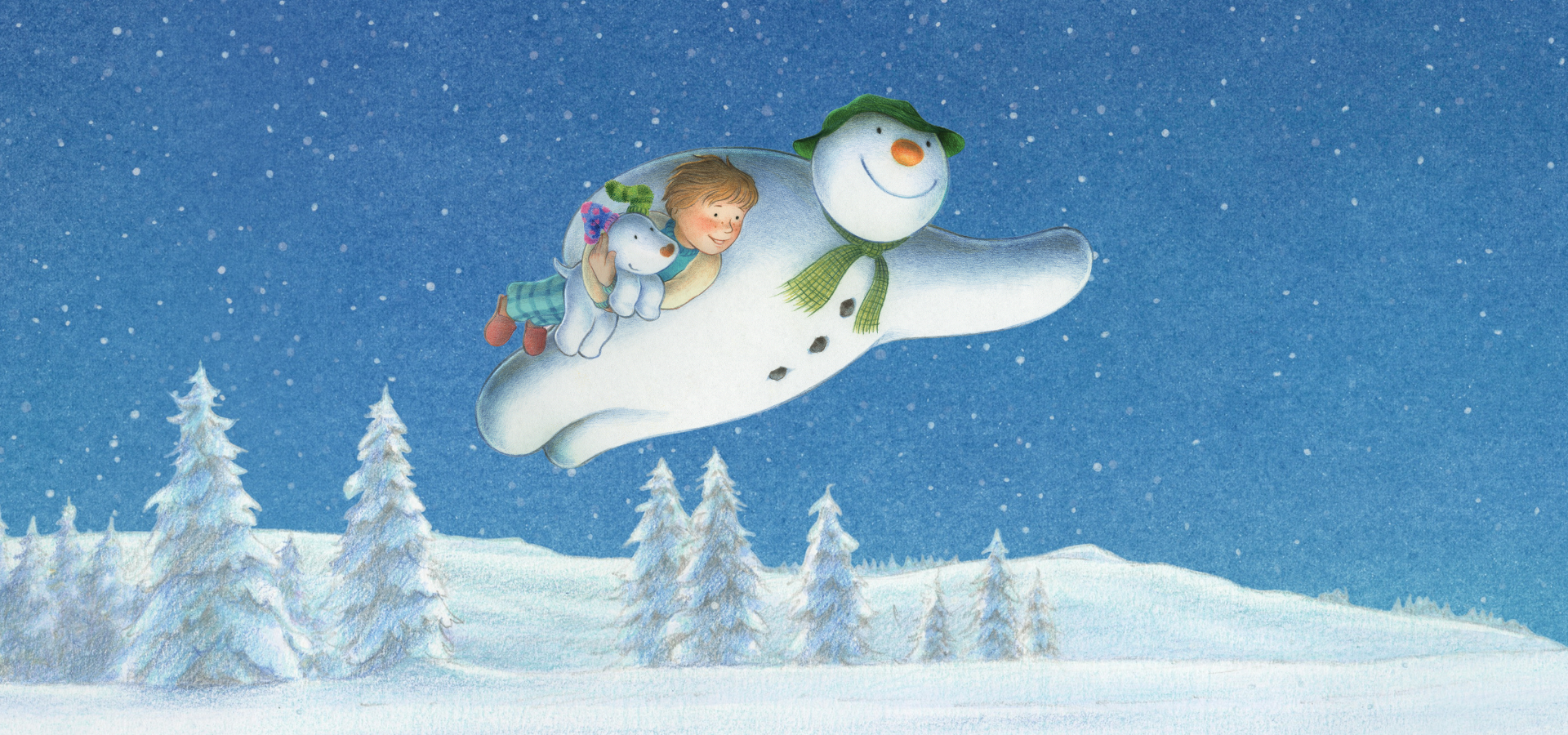 The Snowman and the Snowdog in a snowy background