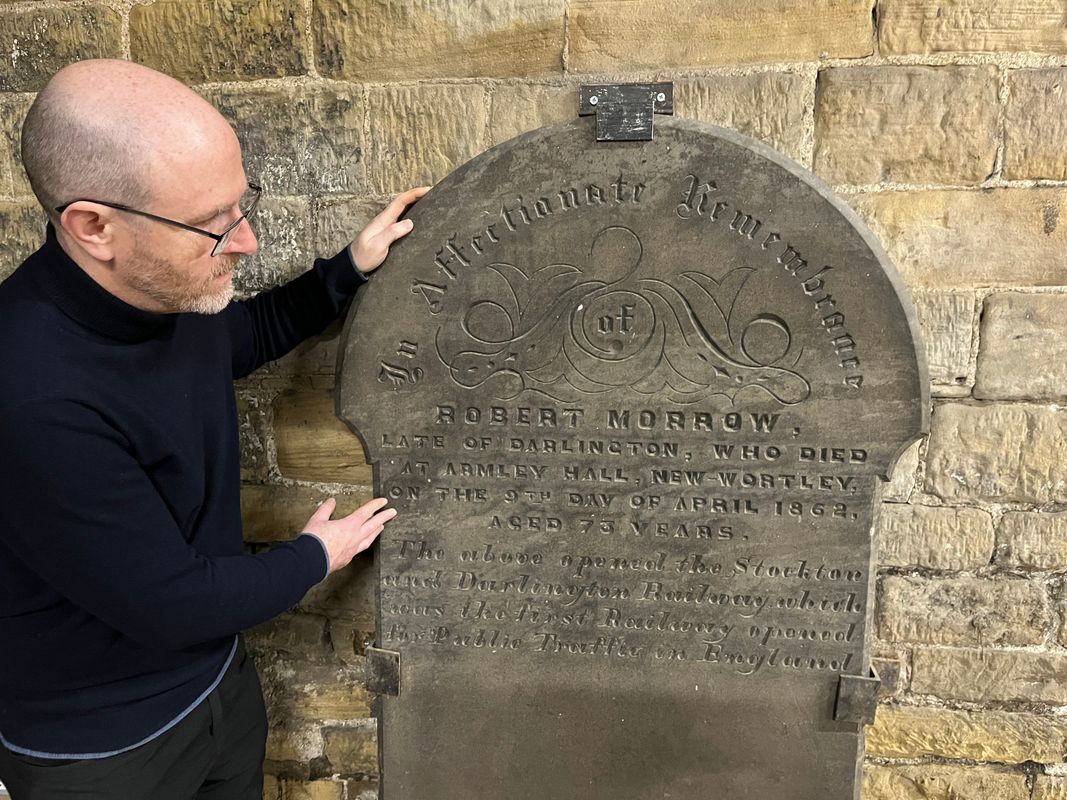 During recent renovation work at Leeds Industrial Museum in Armley, curators happened upon the beautifully carved gravestone of Robert Morrow, more than 160 years after his death in nearby New Wortley. Curator John McGoldrick is picture here with the headstone.