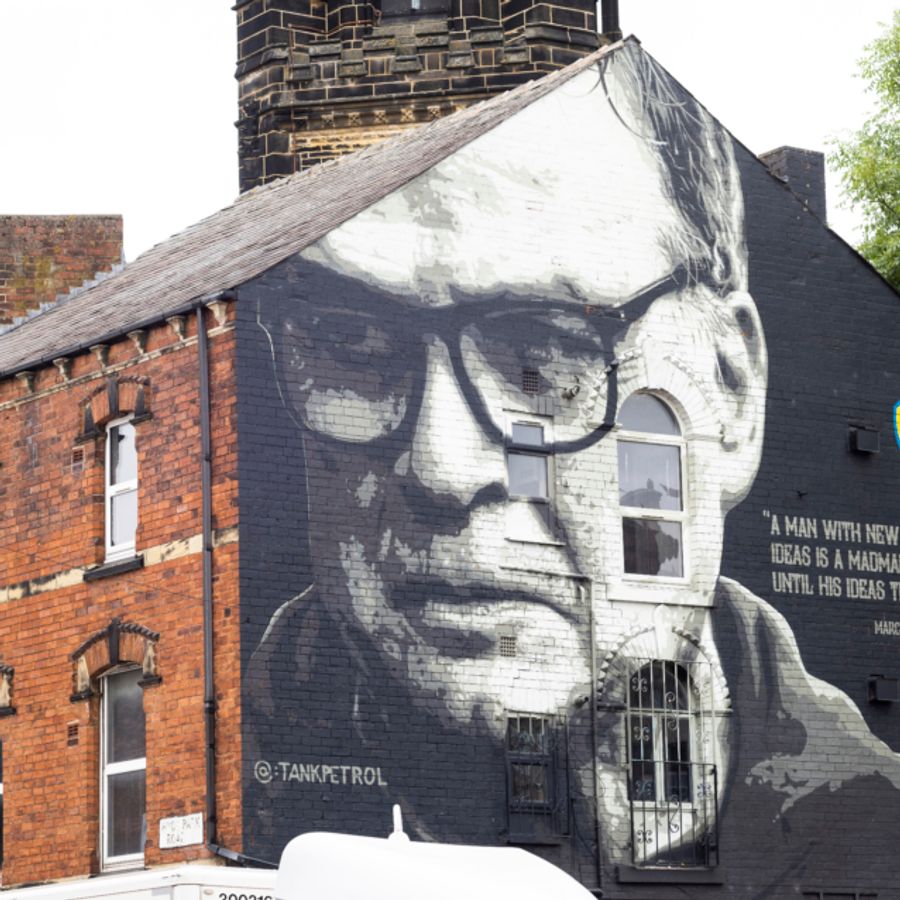 A mural of a football manager in Leeds