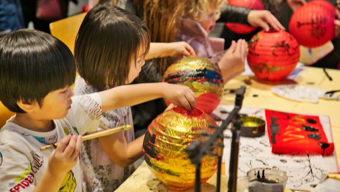 Children making Chinese lanterns