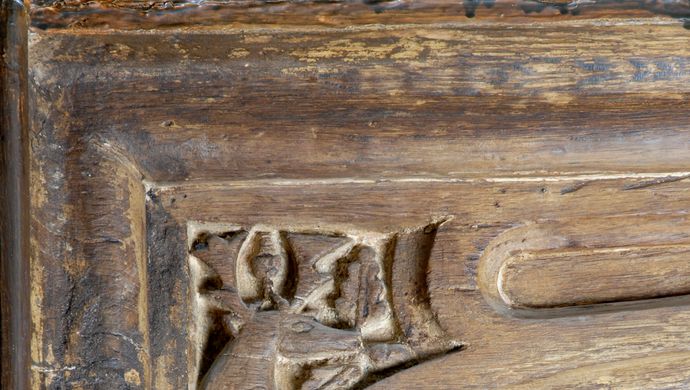 A detail on a fireplace of Tudor decoration at Temple Newsam.