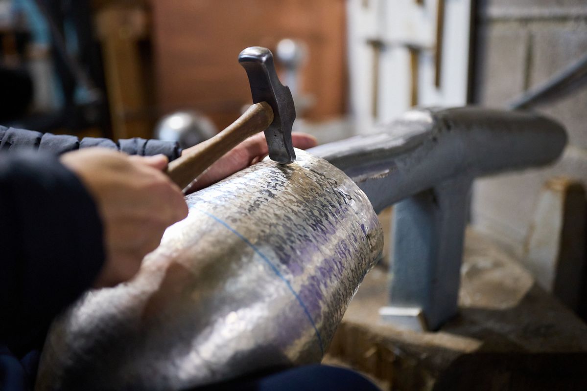 Close up of Yusuke Yamamoto working on silver commission for Reflections in Silver exhibition