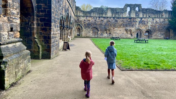 Two children at Kirkstall Abbey