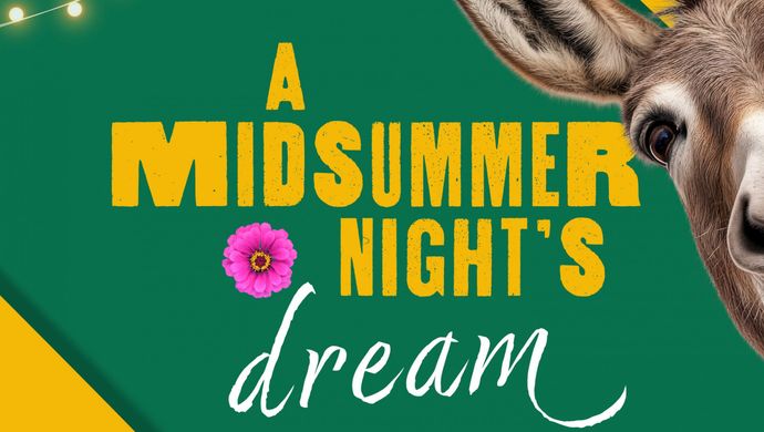 Green background with a donkey's face and text reading "A Midsummer Night's dream"
