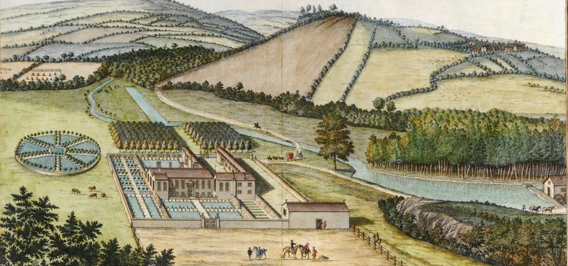 View of Gawthorpe Hall painting with lovely landscape of green countryside