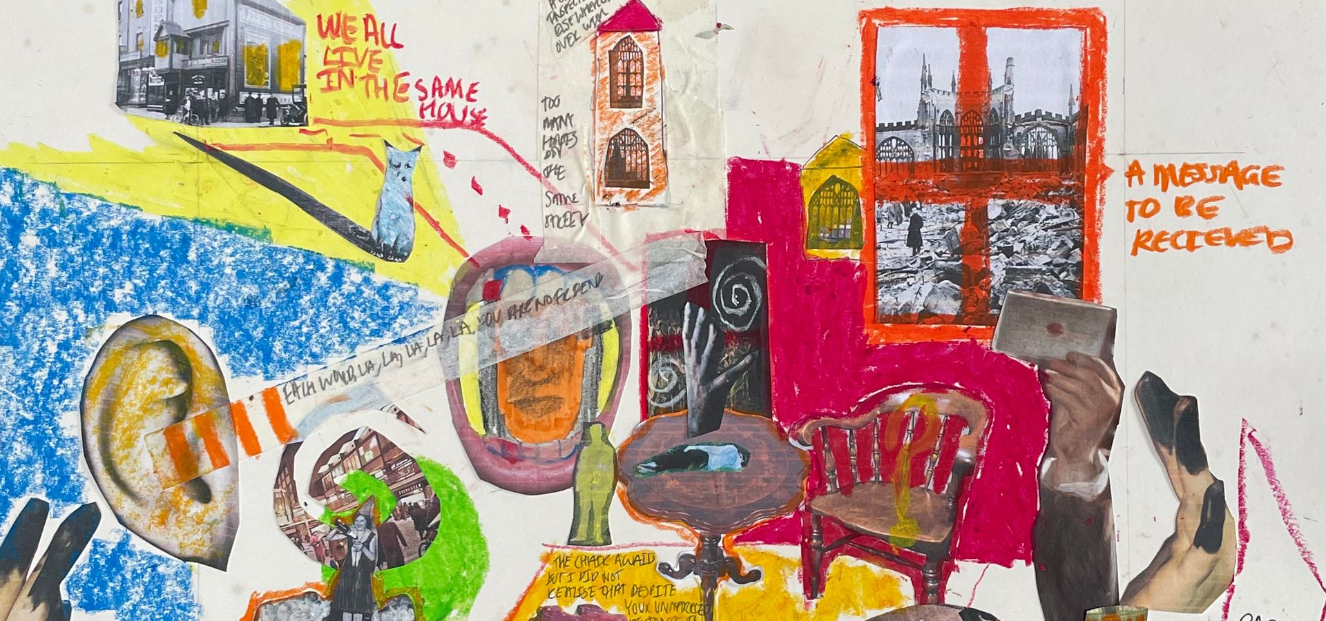 A collage of images and pastel drawings by Hannah Guy