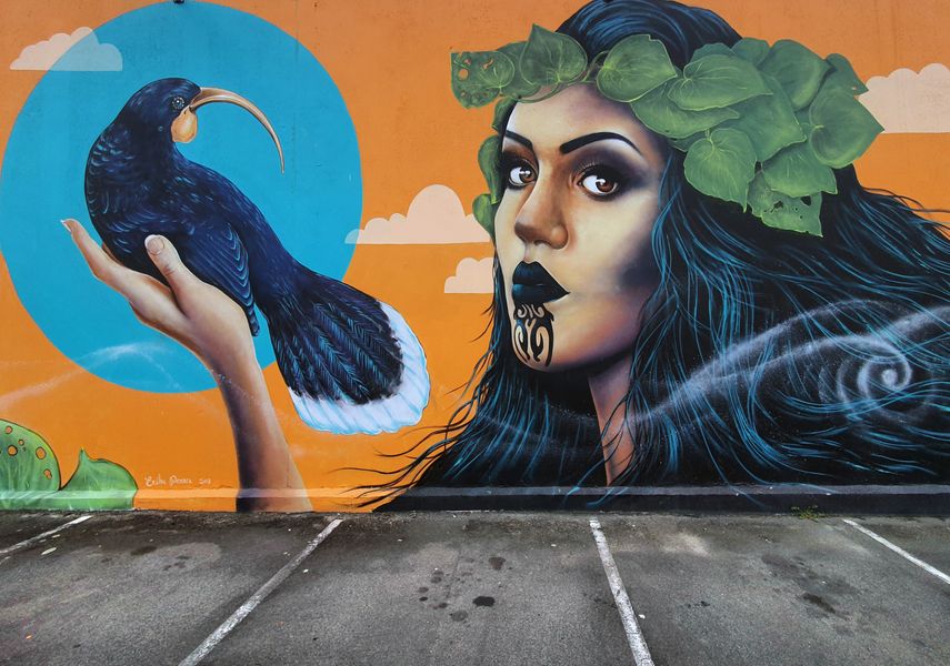 A mural of Harlem-Cruz Atarangi Ihaia, the Miss Universe New Zealand 2017.