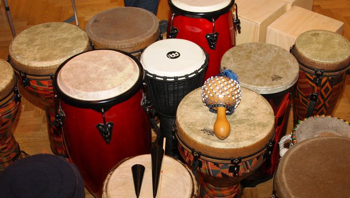 A group of percussion drums
