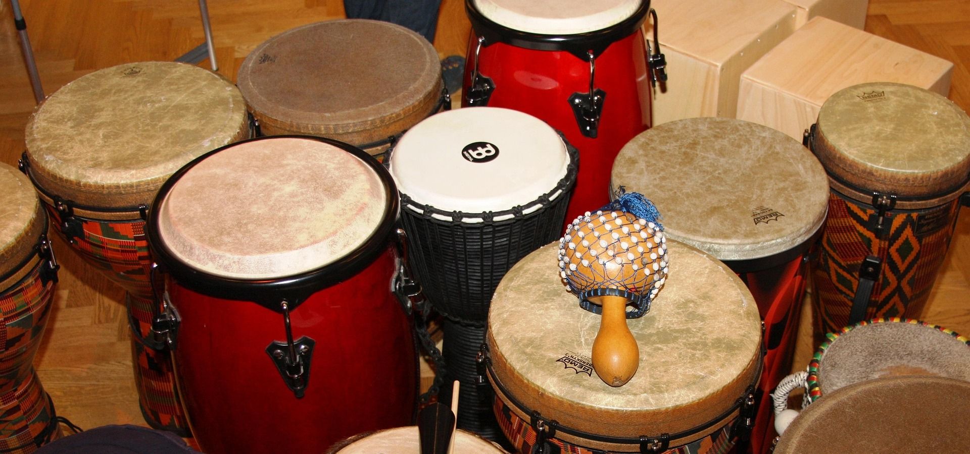 A group of percussion drums