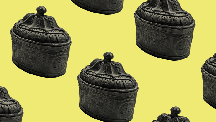 A series of objects displayed in a repeating pattern on a yellow background