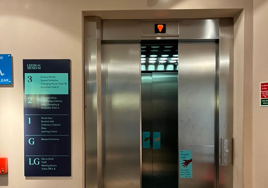 The third floor lift in Leeds City Museum.