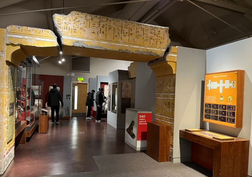 The archway leading to the Egyptian displays in the Ancient Worlds gallery.