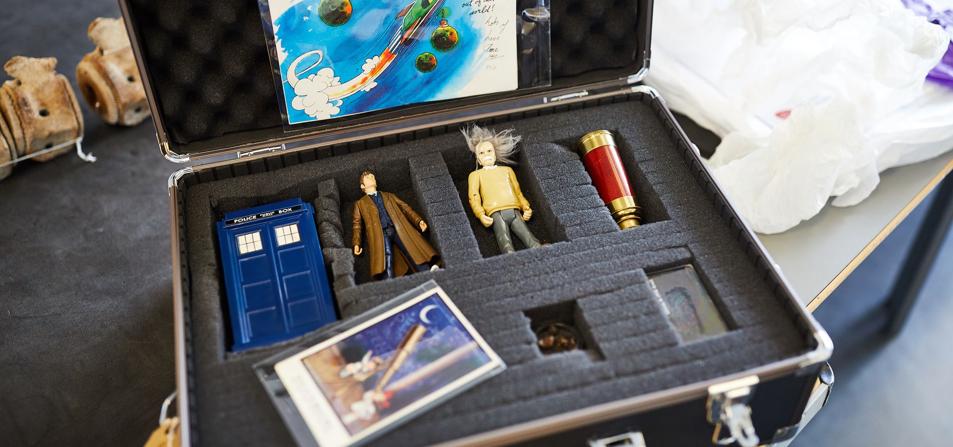 A box with Dr Who related objects inside from Leeds Discovery Centre