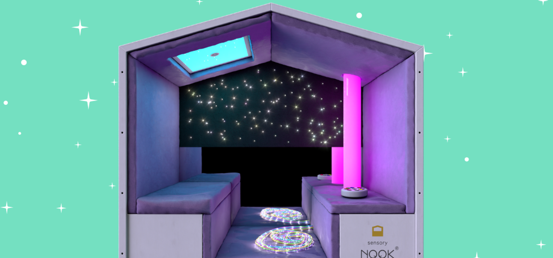 Interior of Sensory Nook with soft seating and tube lighting