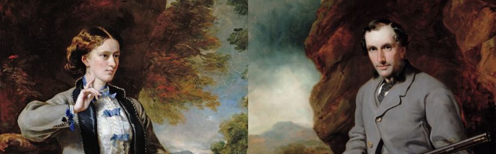 Oil Paintings of Emily Meynell-Ingram (left) and her husband, Hugo Meynell-Ingram (right)