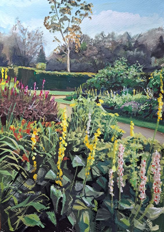 a gouache painting of lotherton gardens