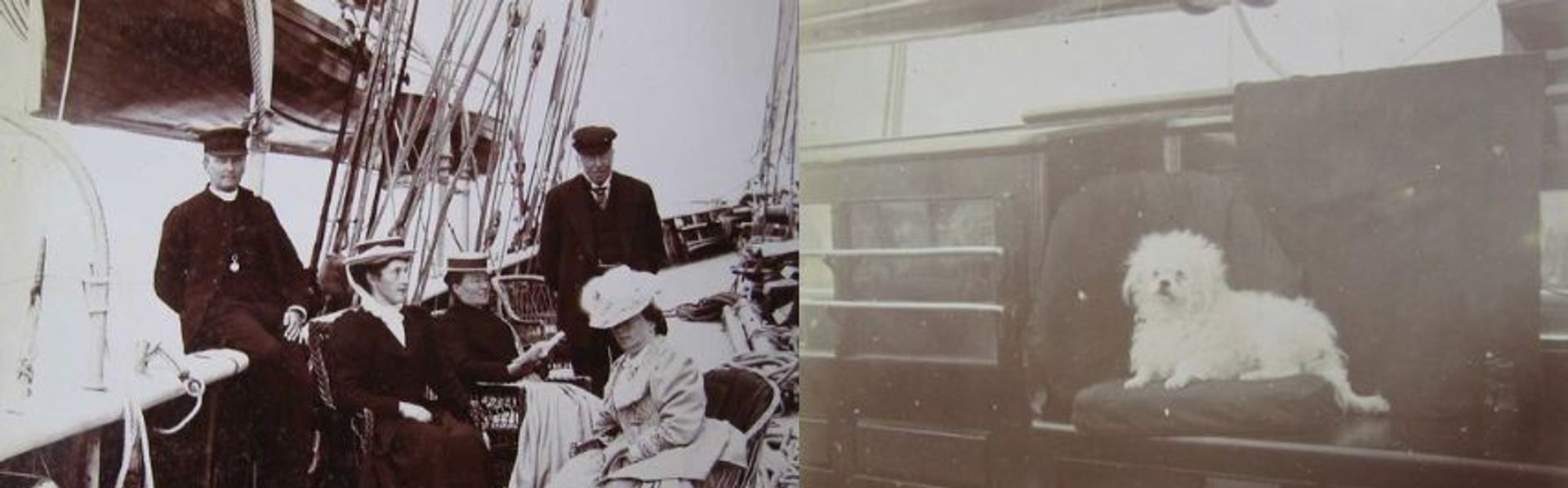 (Left) Family portrait aboard the yacht, Ariadne. Emily is sat on the far right. (Right) Emily's beloved dog, Valetta.
