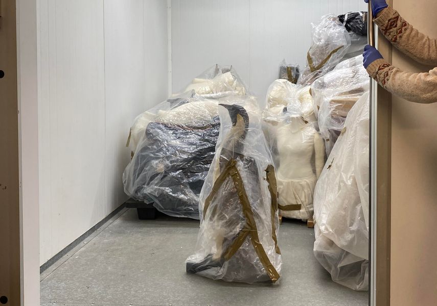 A person operates a museum freezer