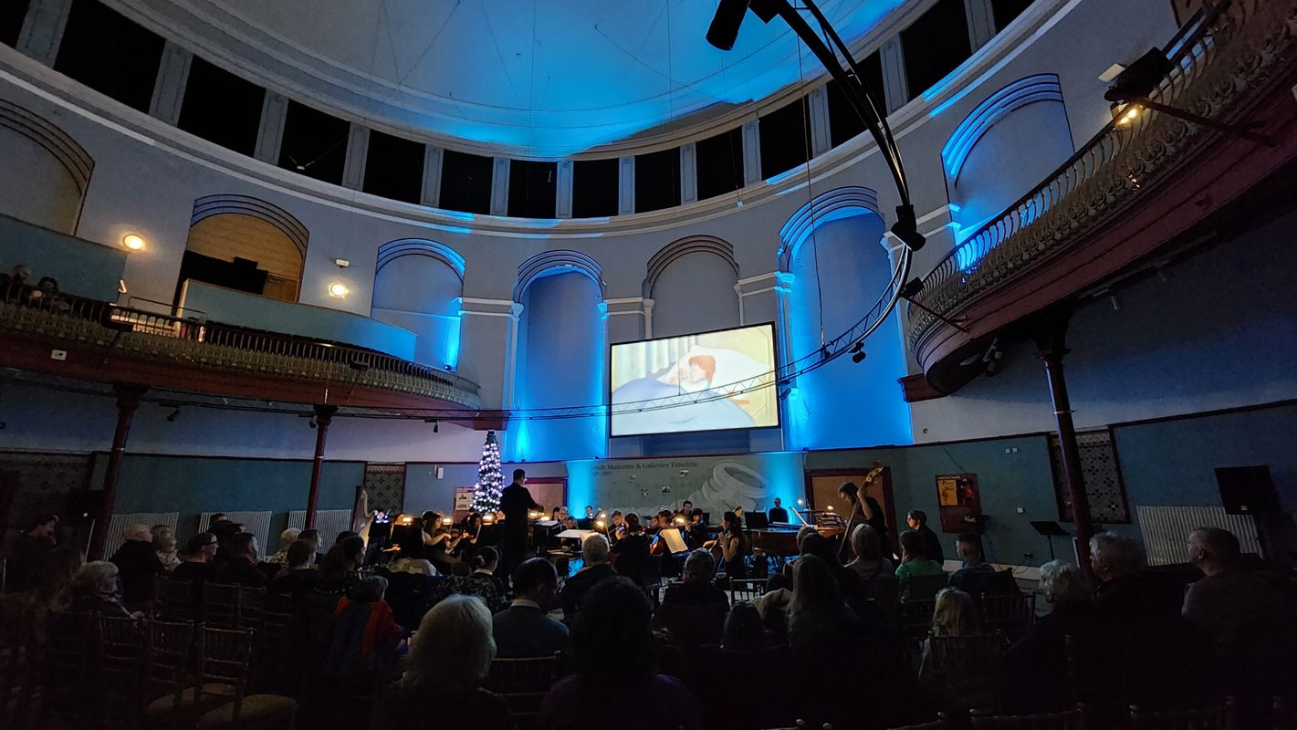 The Leeds Conservatoire Orchestra and audience in Brodrick Hall