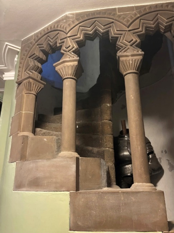 A view of the window into the Monastic stairwell as revealed by Colonel T. Walter Harding’s renovations. 