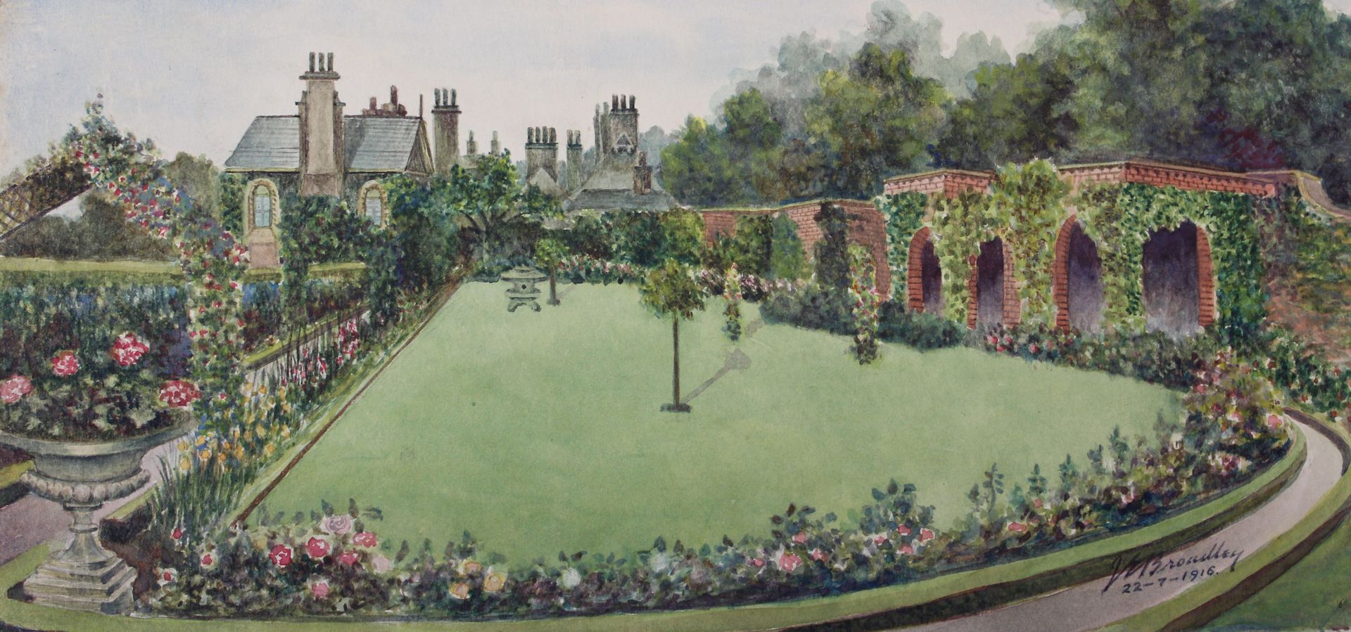 A painting from 1916 of Lotherton Hall's walled garden.