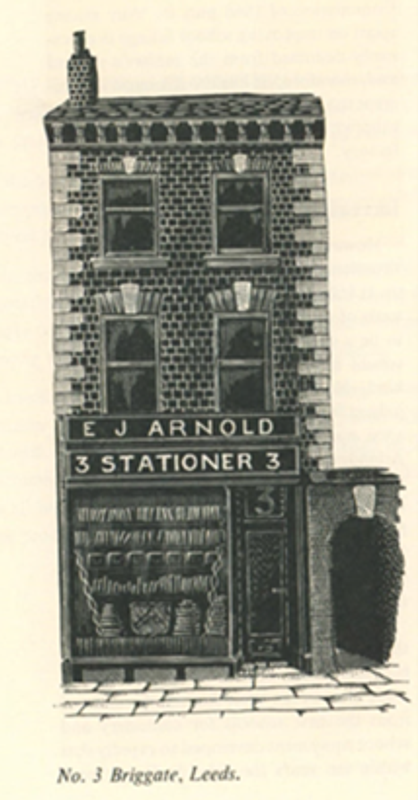 an early illustration of the first E J Arnold store on Briggate