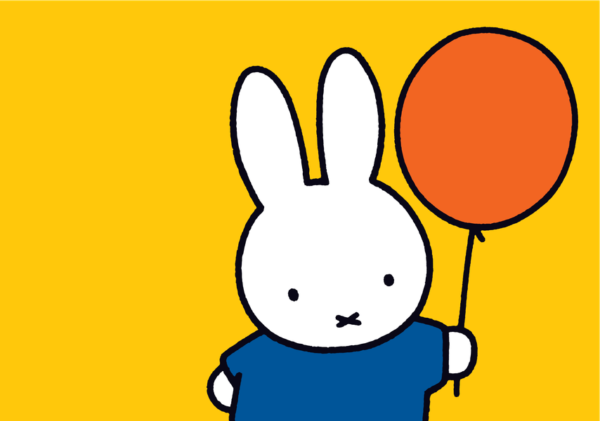 an illustration of miffy holding a balloon by Dick Bruna