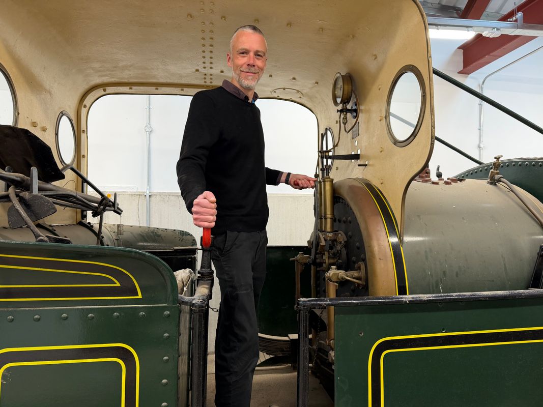 Chris Sharp, keeper at Leeds Industrial Museum, stood in the cab of Aldwyth, one of the historic Leeds-made engines which will be on display next summer for the first time in a decade.