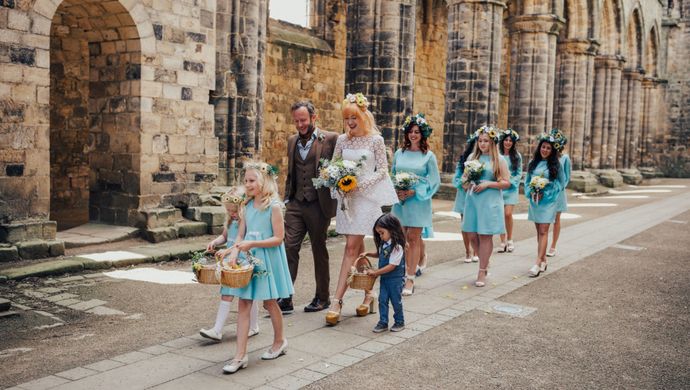 A wedding party at Kirkstall Abbey