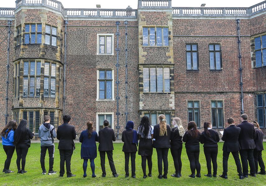 GCSE students stood outside Temple Newsam House