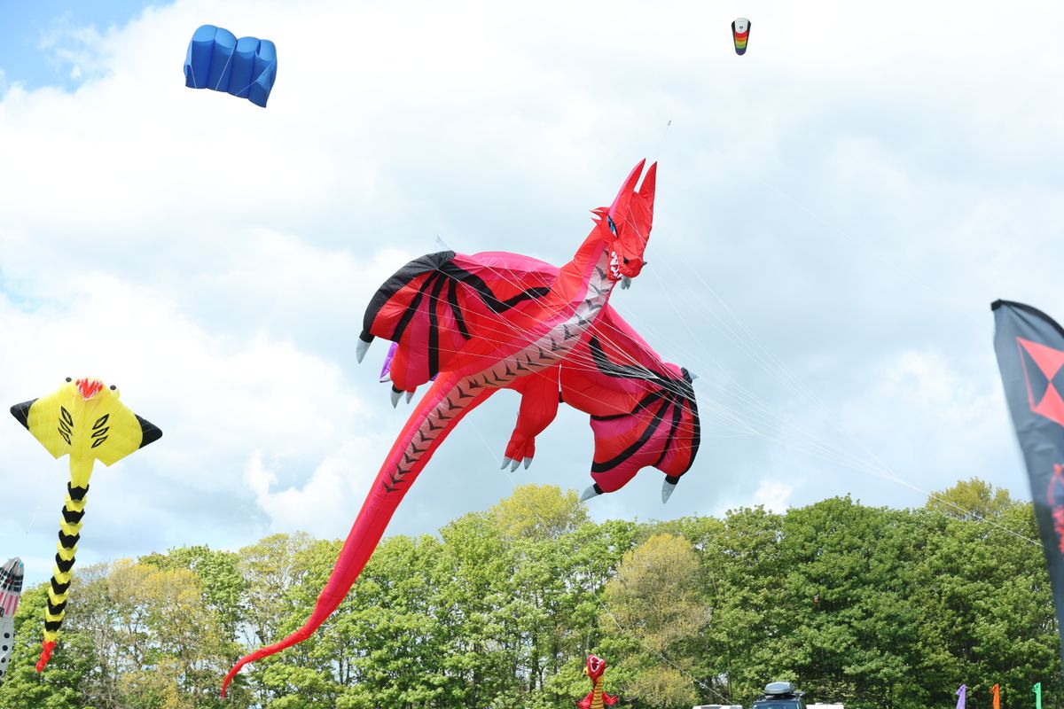 A red dragon kite in the sky
