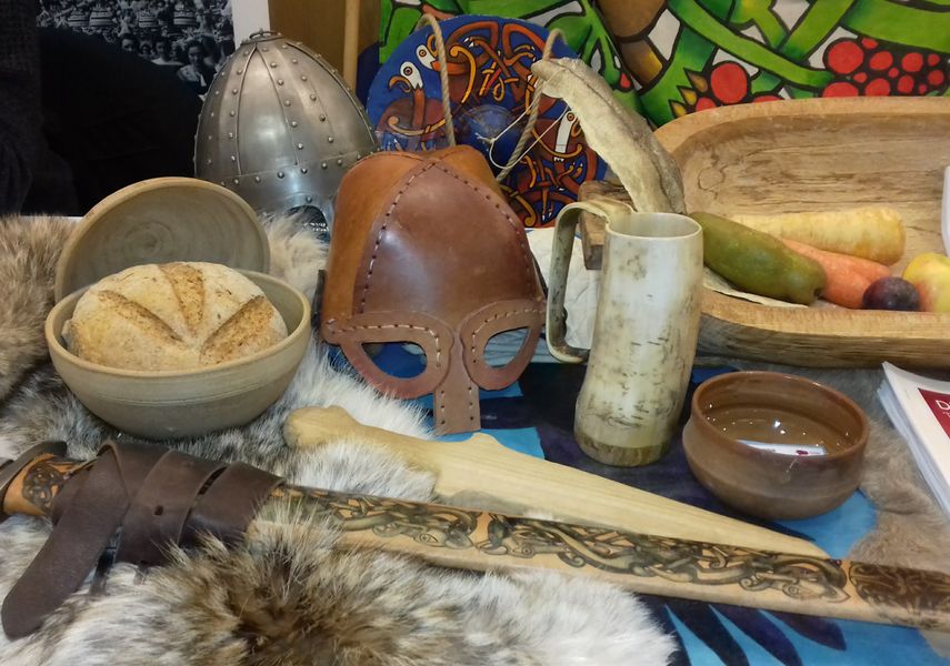 Replica Anglo Saxon items like swords, helmets, cups