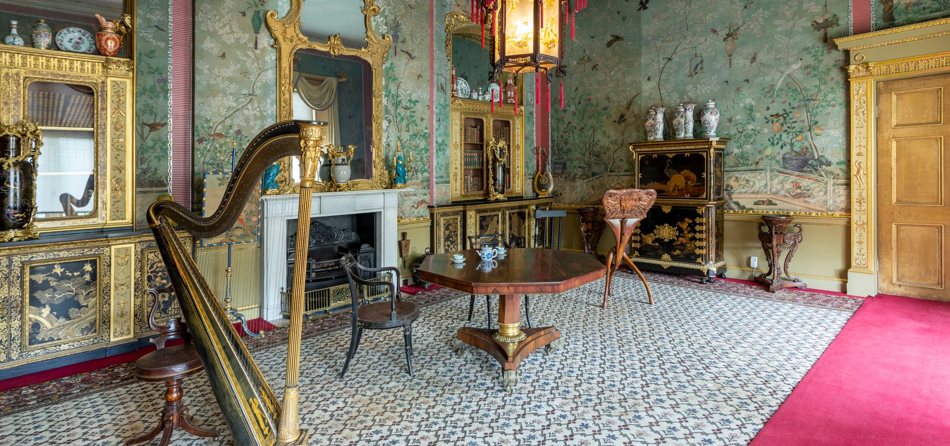 The Chinese room at Temple Newsam with objects in the foreground