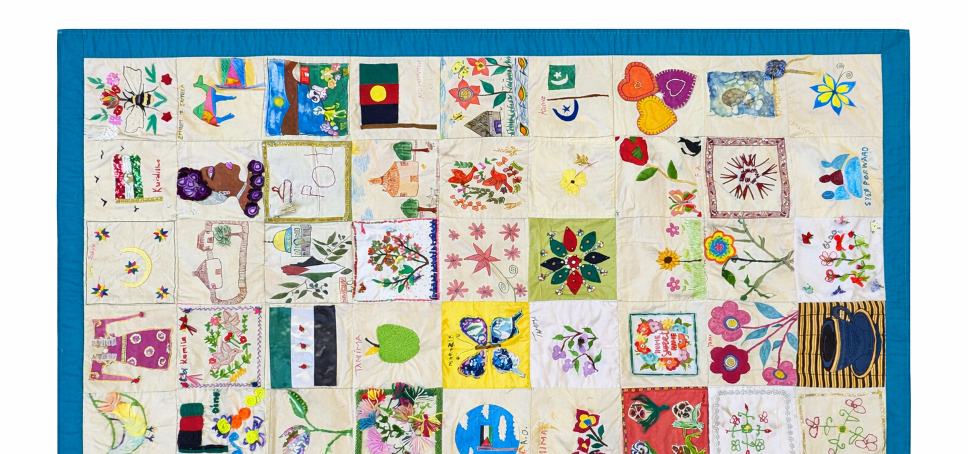 A colourful tapestry made by refugee women