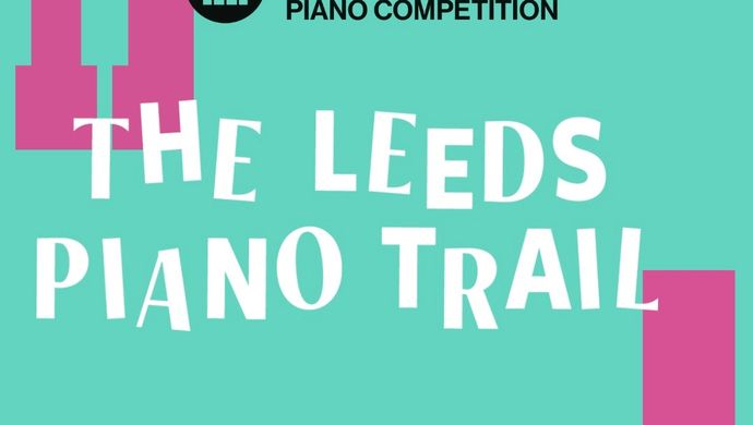 The Leeds Piano Trail writing on a teal background